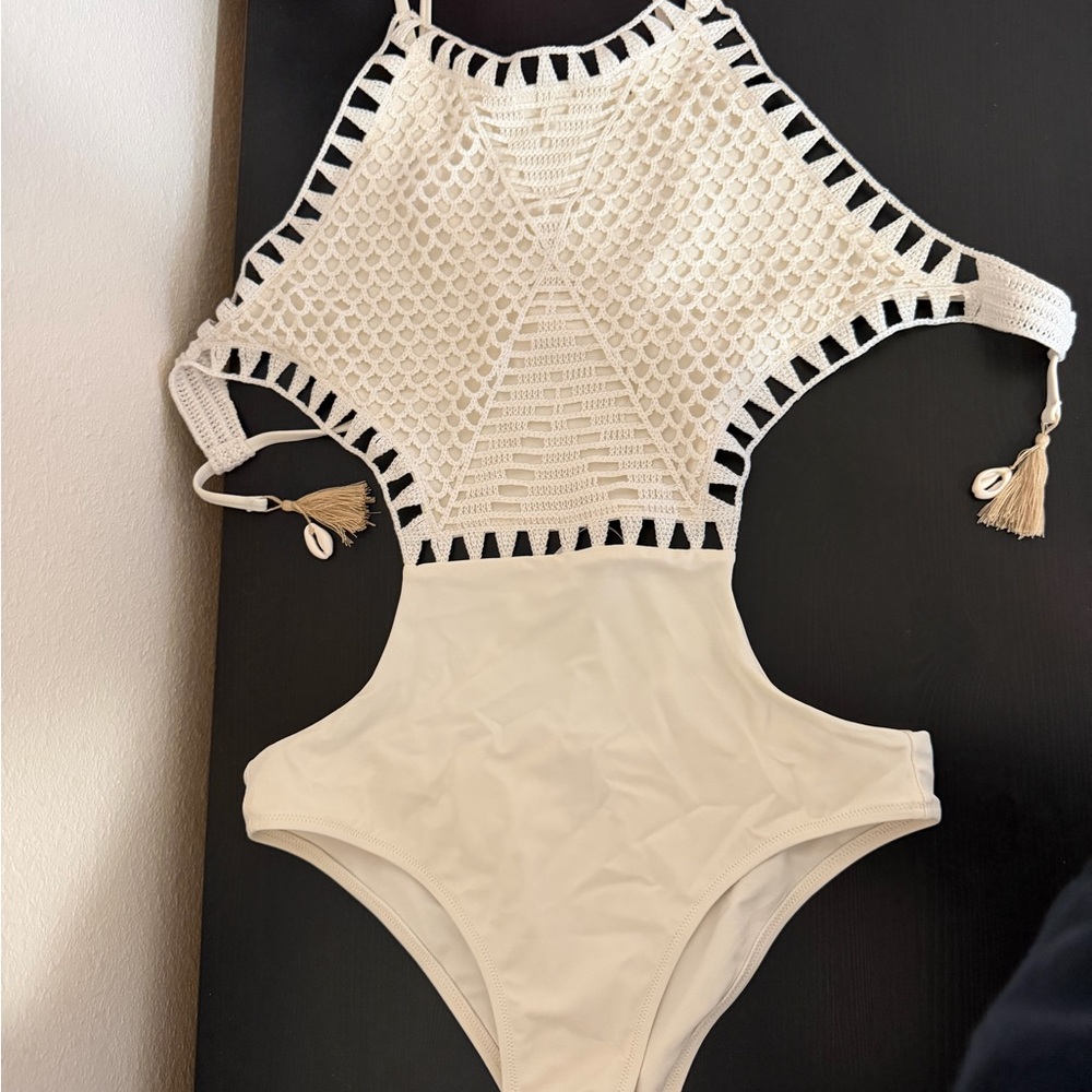 Aerie White Crochet One Piece Swimsuit